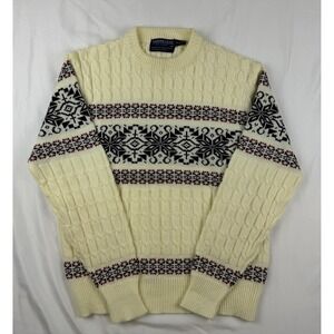 Career Club Womens Mens Sweater Cable Knit Crew Christmas Winter Snowflake M Vtg